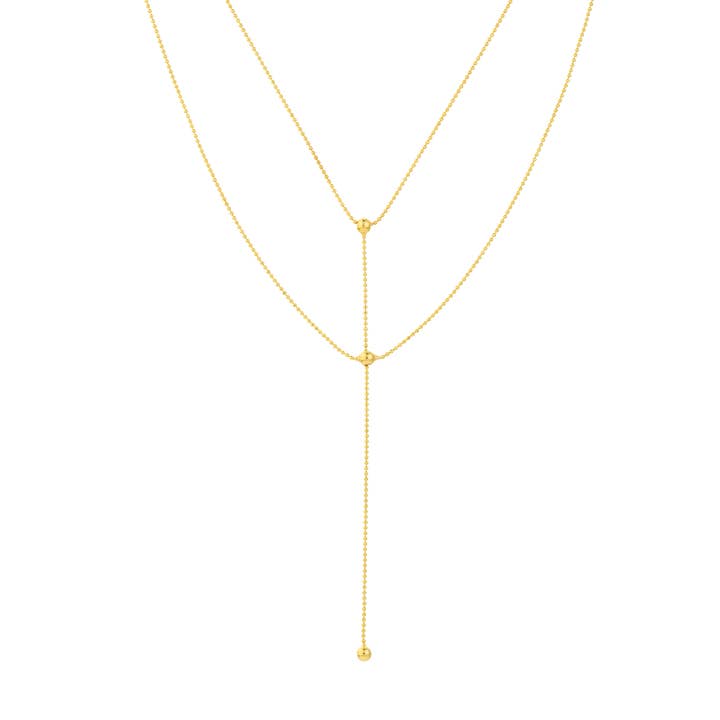 14-karaats massief geelgouden halsketting met kralendruppels met dubbele ketting voor wholesale door Szul USA LLC