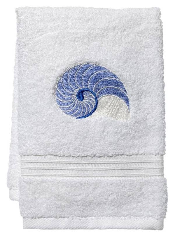 Guest Towel, Terry, Striped Nautilus (Blue) for wholesale by Jacaranda Living