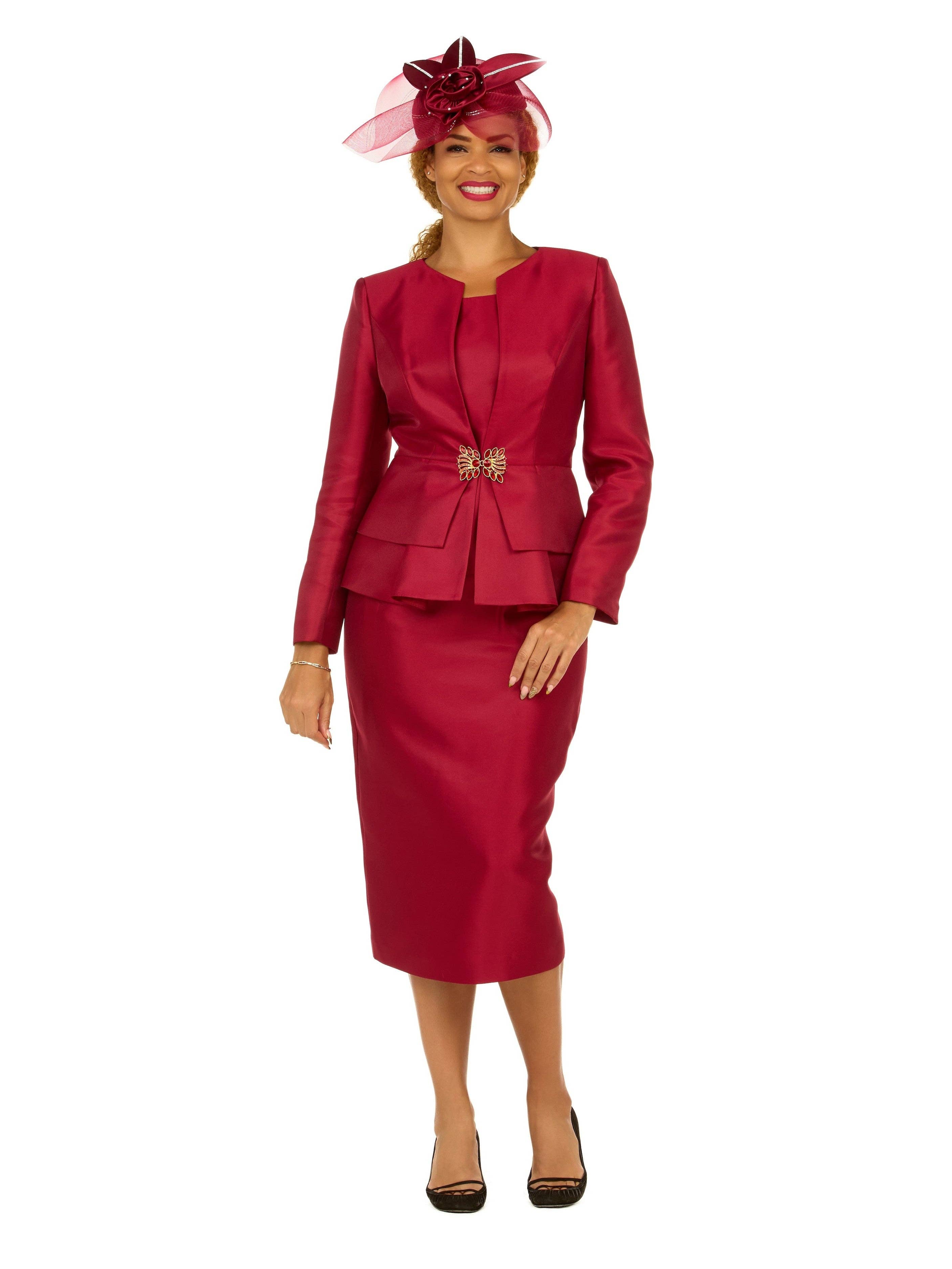 Giovanna - Wholesale Suit Set - Women's - 3pc Silky Twl Collarless Peplum Jkt Skt Suit-Plus3