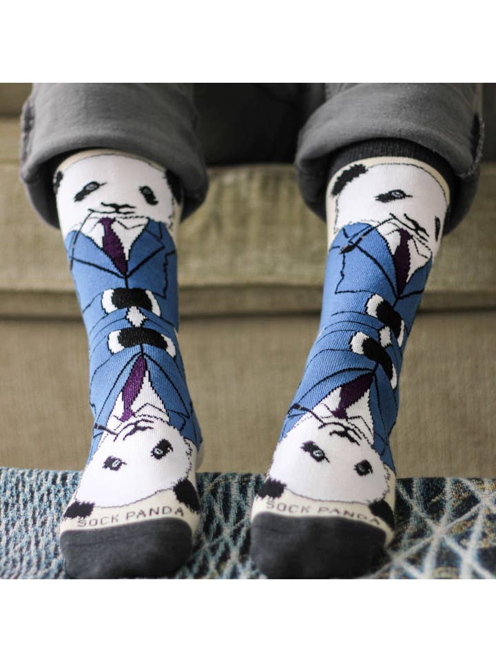 Sock Panda - Wholesale Socks - Unisex - Dignified Reflective Panda Wearing a Suit Socks (Adult Large)