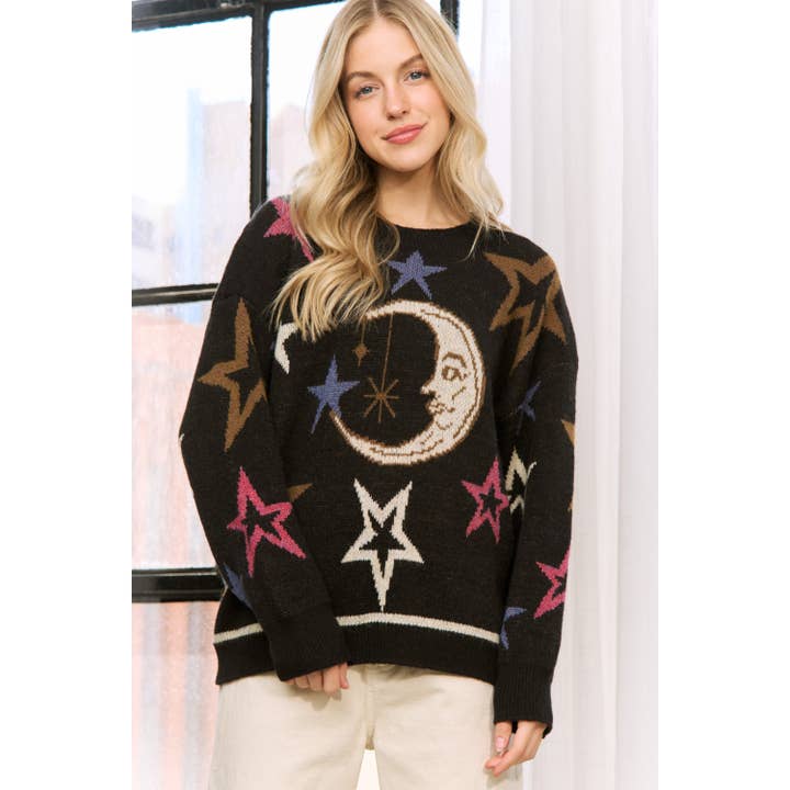 MYSIG MÅNE OCH STJÄRNMÖNSTER JACQUARDTRÖJA PULLOVER för wholesale av Sweet Generis