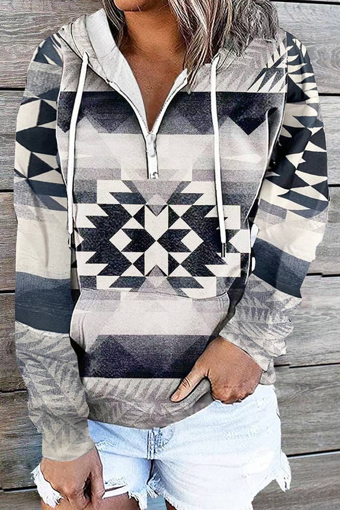 UNISHE - Wholesale Hoodie - Women's - Aztec Zipper Kangaroo Pockets Western Hoodie ZK3662