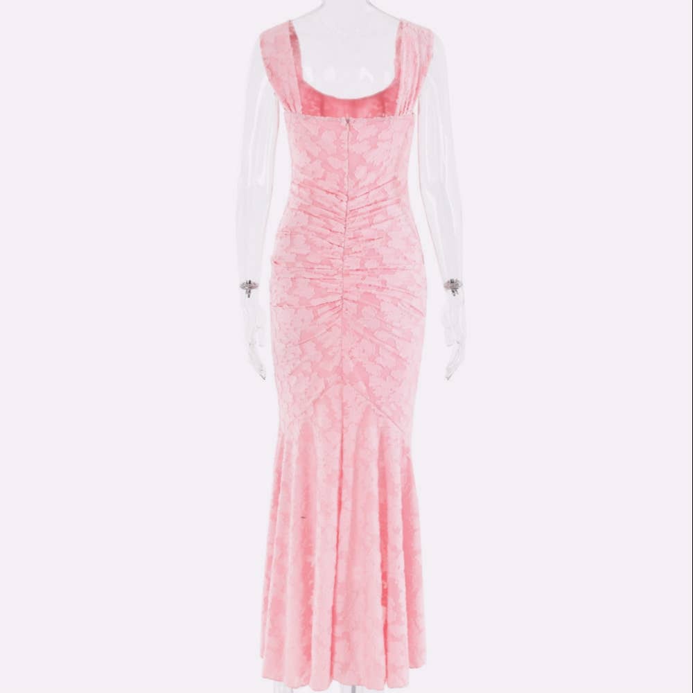 Rosa Clothing - Wholesale Dress - Women's - Ruffled lace slip floral jacquard maxi mermaid dress7