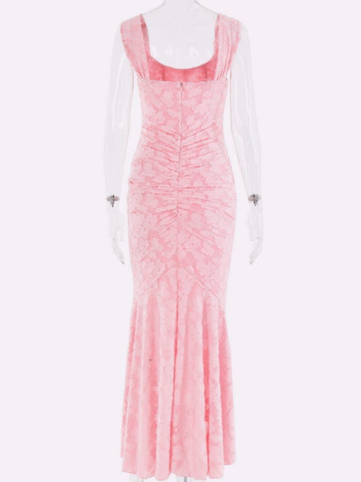 Rosa Clothing - Wholesale Dress - Women's - Ruffled lace slip floral jacquard maxi mermaid dress7