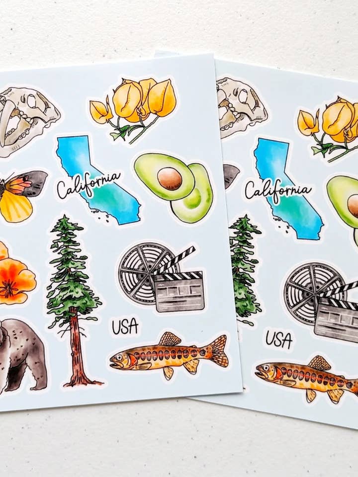California Sticker Sheet for wholesale by Aria Studio Crafts