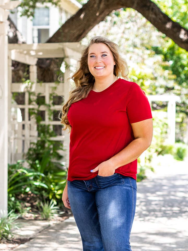 Crimson V-Neck Tee for wholesale by GRACE+EMMA by Southern Grace