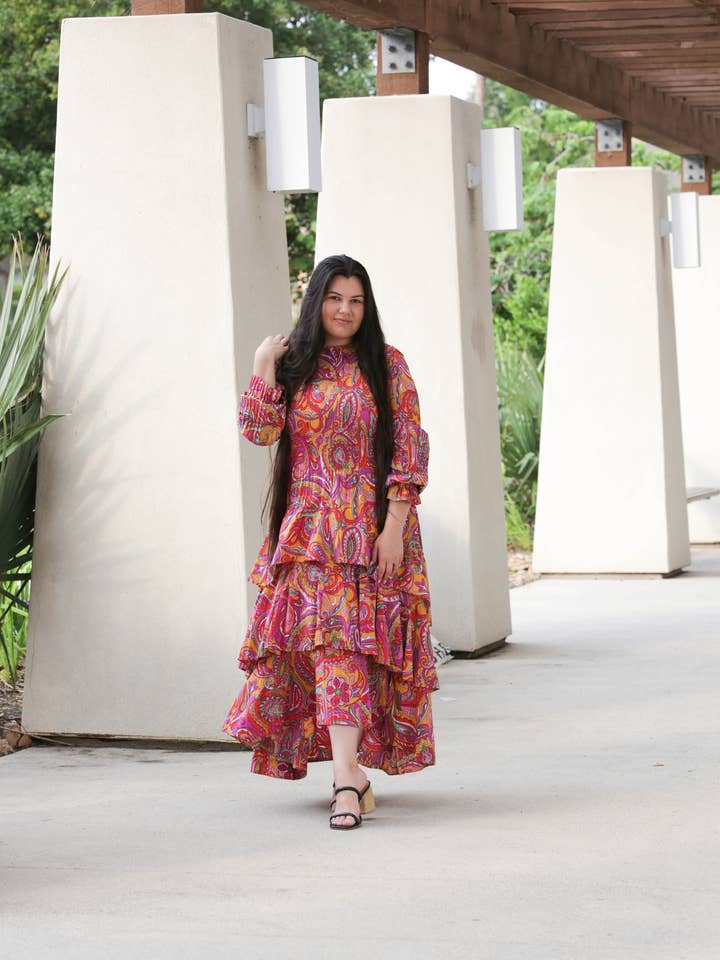 Pink Paisley Layered Dress for wholesale by Beautiful One Modest