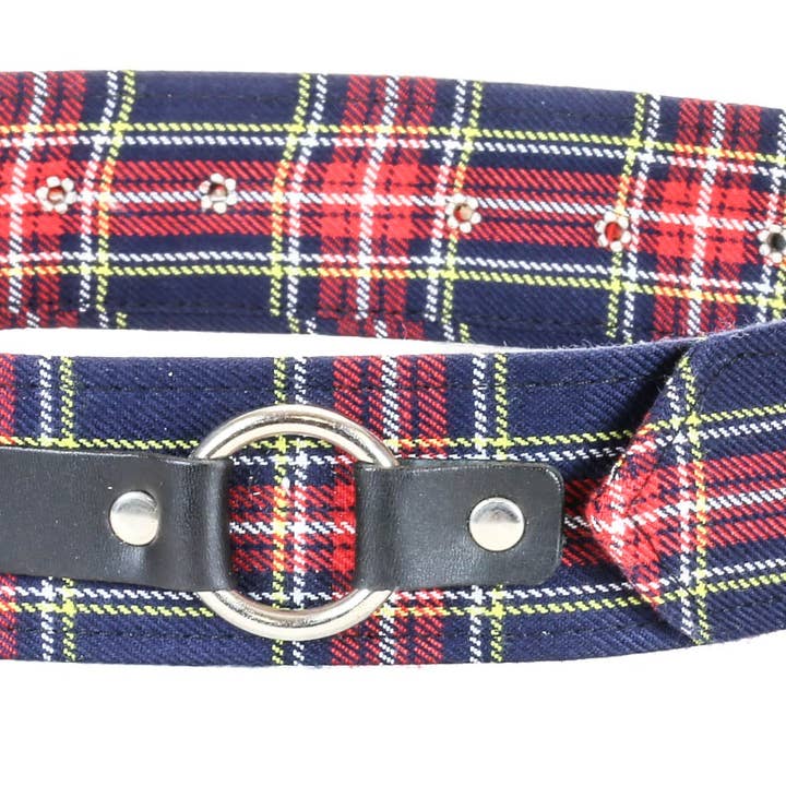 BT167PD-BLUE PLAID RING STRAP BELT for wholesale by Funk Plus