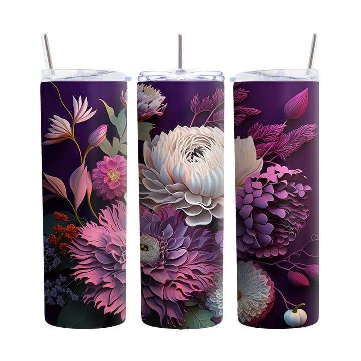 Copo Térmico Floral Roxo de 20oz, Design de Flores 3D, Presente Ideal para Amantes de Roxo e Entusiastas de Flores por atacado de Inspire Me Positive