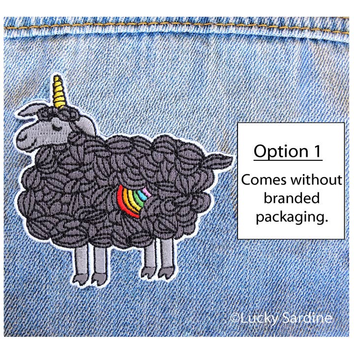 Lucky Sardine - Wholesale Patch - Black Sheep Unicorn, Rainbow Magic Embroidered Iron-On Patch