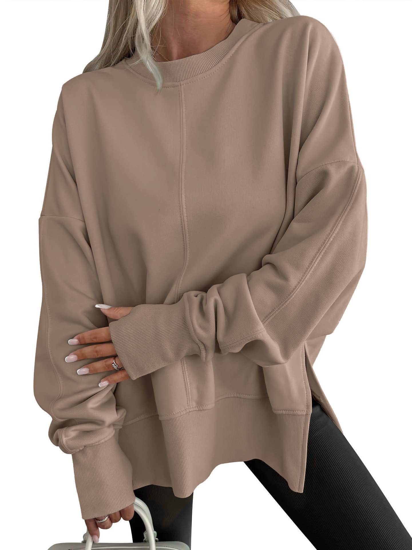Rosa Clothing - Wholesale Sweatshirt - Women's - Casual Crewneck Pullover Loose-Fit Side Slit Sweatshirt2