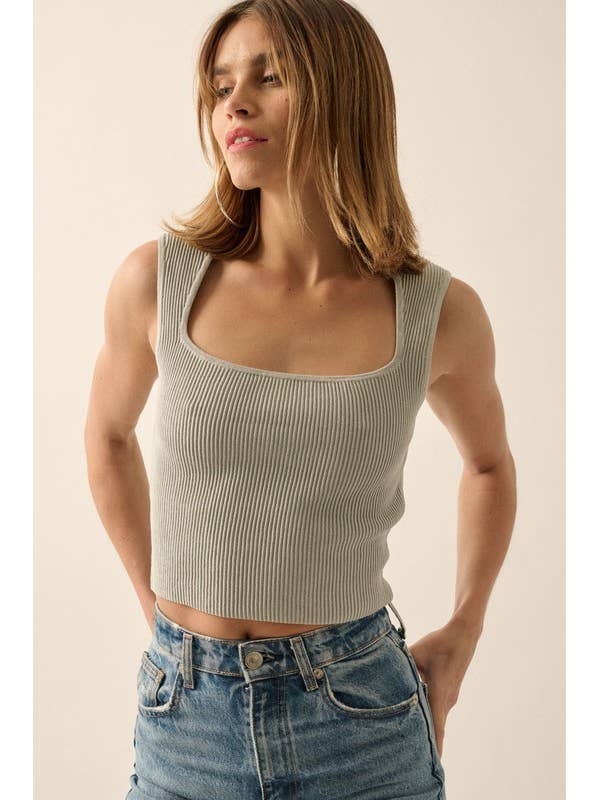 Shaper Fit effen geribbelde gebreide tanktop met korte mouwen voor wholesale door MintChoco