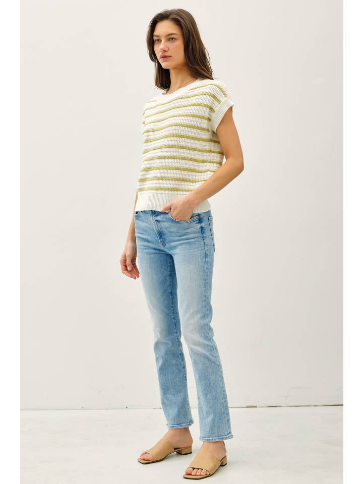 Be Cool - Wholesale Knit Top - Women's - STRIPED CROCHET KNIT CAP SLEEVE TOP