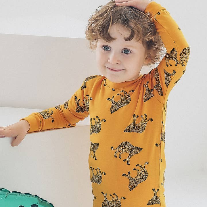 Modal Boys Infant OrangeCheetah Long Sleeve PJs Wear-C for wholesale by Vaenait Baby