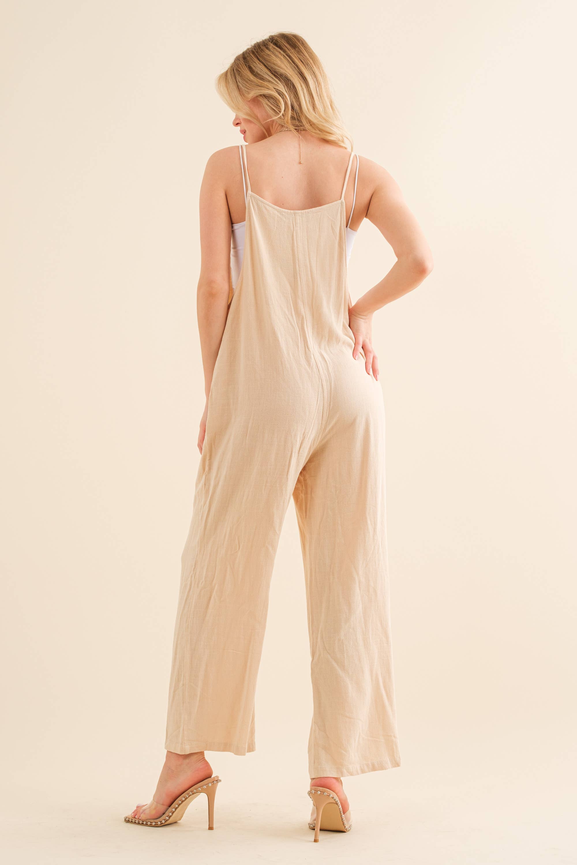 Blue B - Wholesale Jumpsuit - Women's - 32648R -Linen Feel Woven Tie Strap Button Up Pocket Jumpsuit12