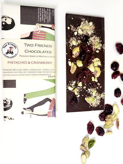 Local Handcrafted Pistachio And cranberry Chocolate Bar for wholesale by Two Friends Chocolates