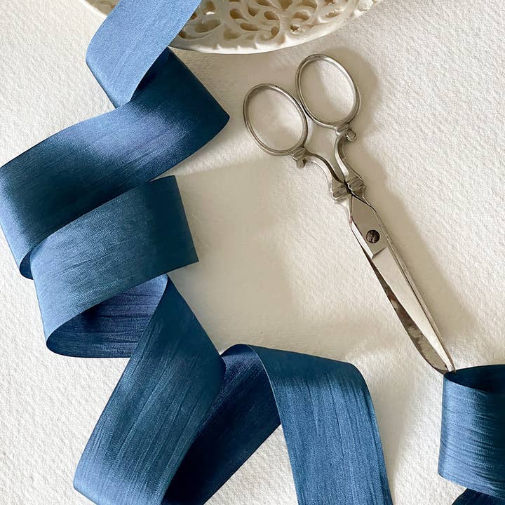 Silk Closed Edge Ribbon in Navy | Fine Silk Ribbon for wholesale by The Natural Paper Company