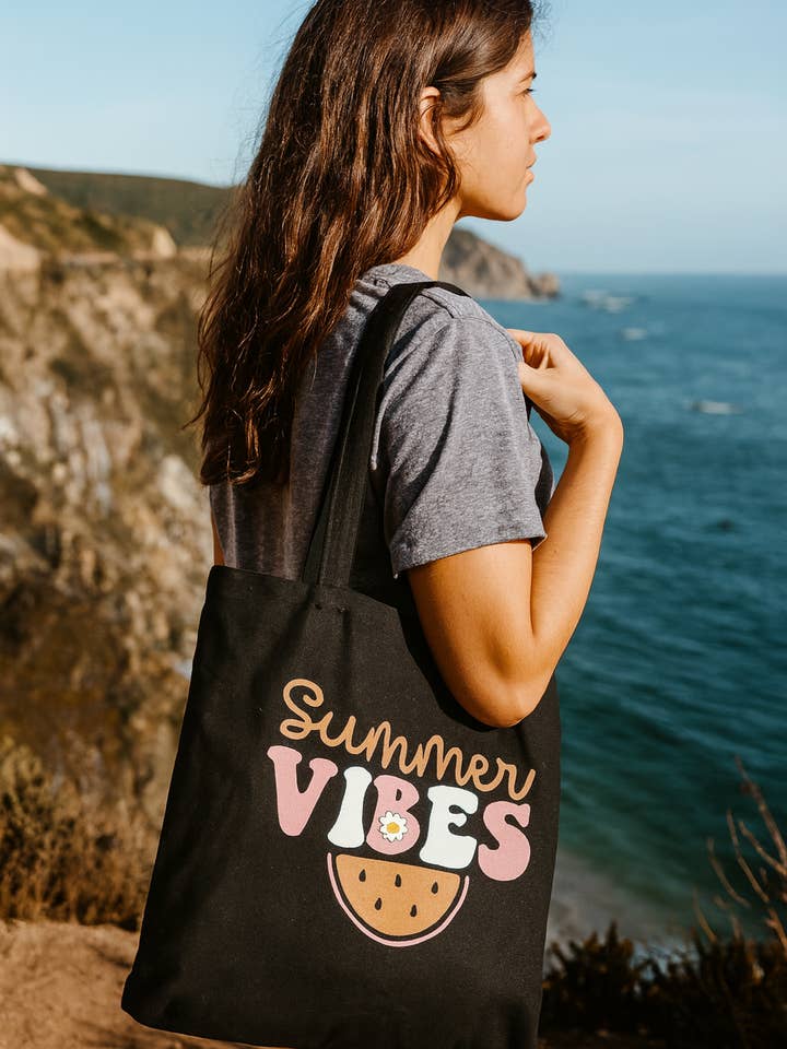 Wijn Draagtas, Zomerse Sferen – Natuurlijke Of Zwarte Stof voor wholesale door Vinotopia