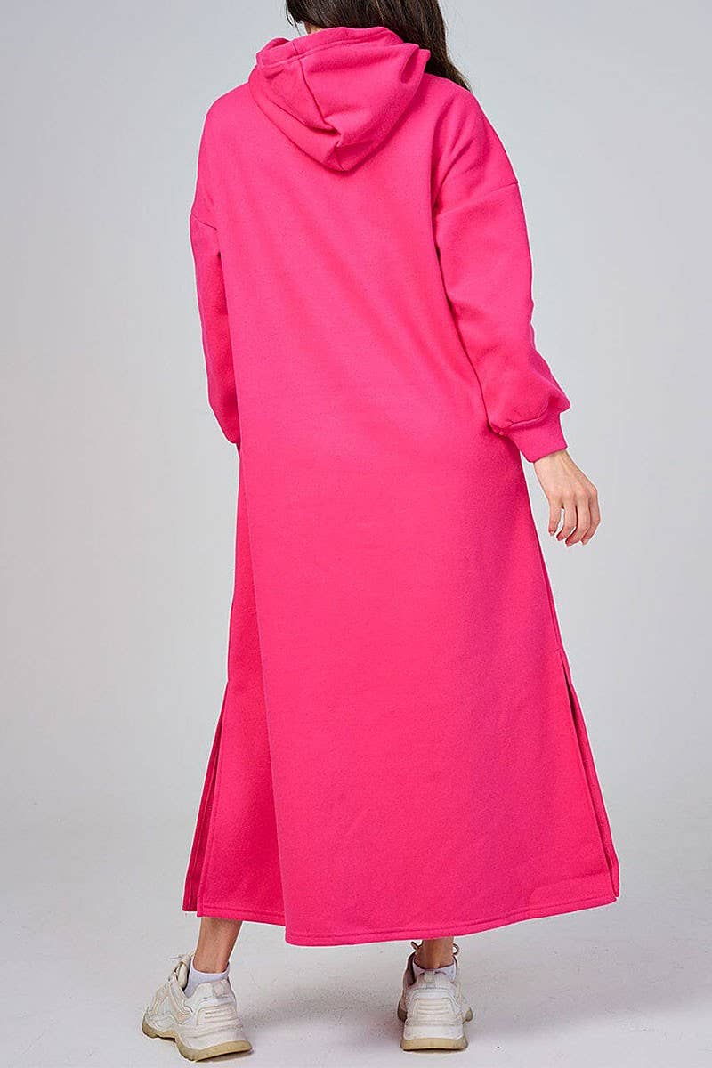 ROUSSEAU - Wholesale Dress - Women's - SOLID LONG SLEEVE HOODED POCKET FRONT MAXI DRESS6
