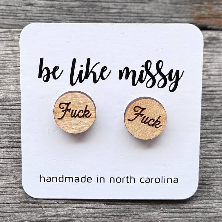 Fancy Fuck wooden stud earrings for wholesale by Be Like Missy