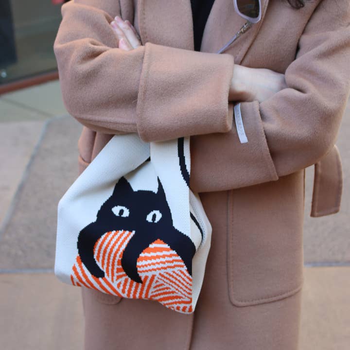 Kitty Tote Bag Mini sac à main portable en tricot pour femmes pour la vente par DrifWoo