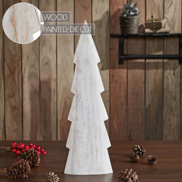 VHC Brands - Wholesale Decorative Tabletop Object - Christmas Tree Distressed White Wooden Figurine 15.75x5x1.5