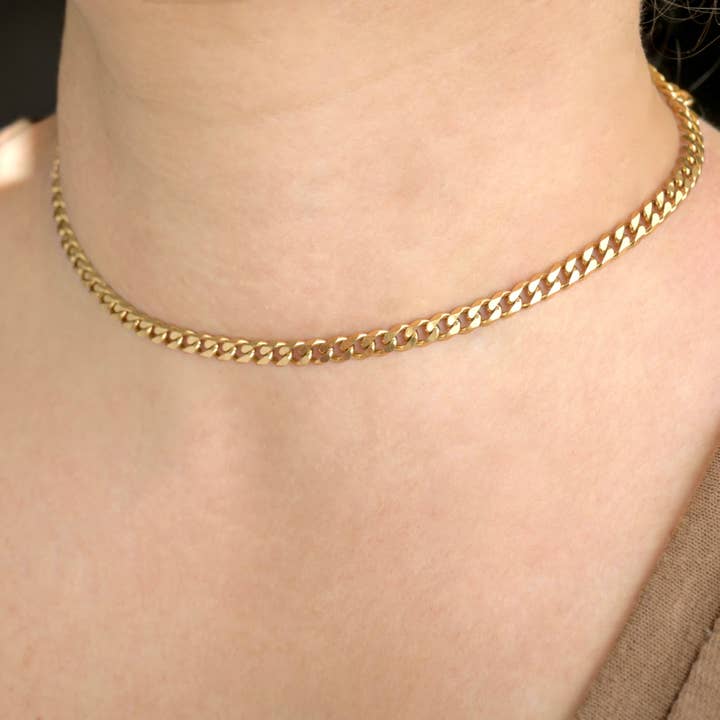 Blueyejewelry - Wholesale Link & Chain Necklace - Curb Chain Necklace - 18k Gold Waterproof Cuban Necklace 4