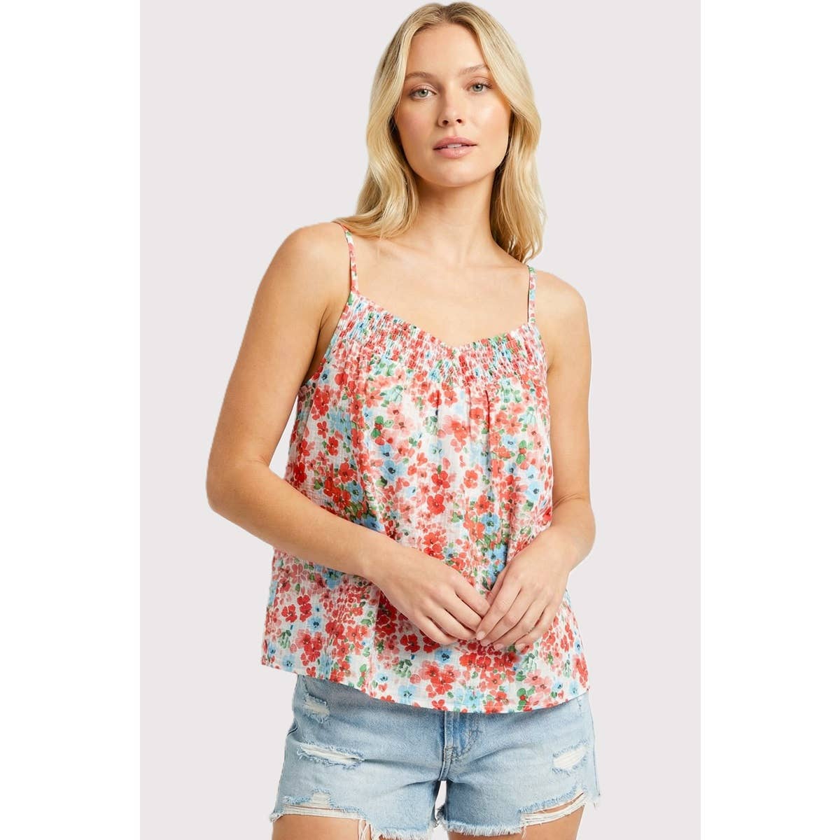 STACCATO - Wholesale Blouse - Women's - SMOCKED V NECK FLORAL PRINTED TANK TOP6