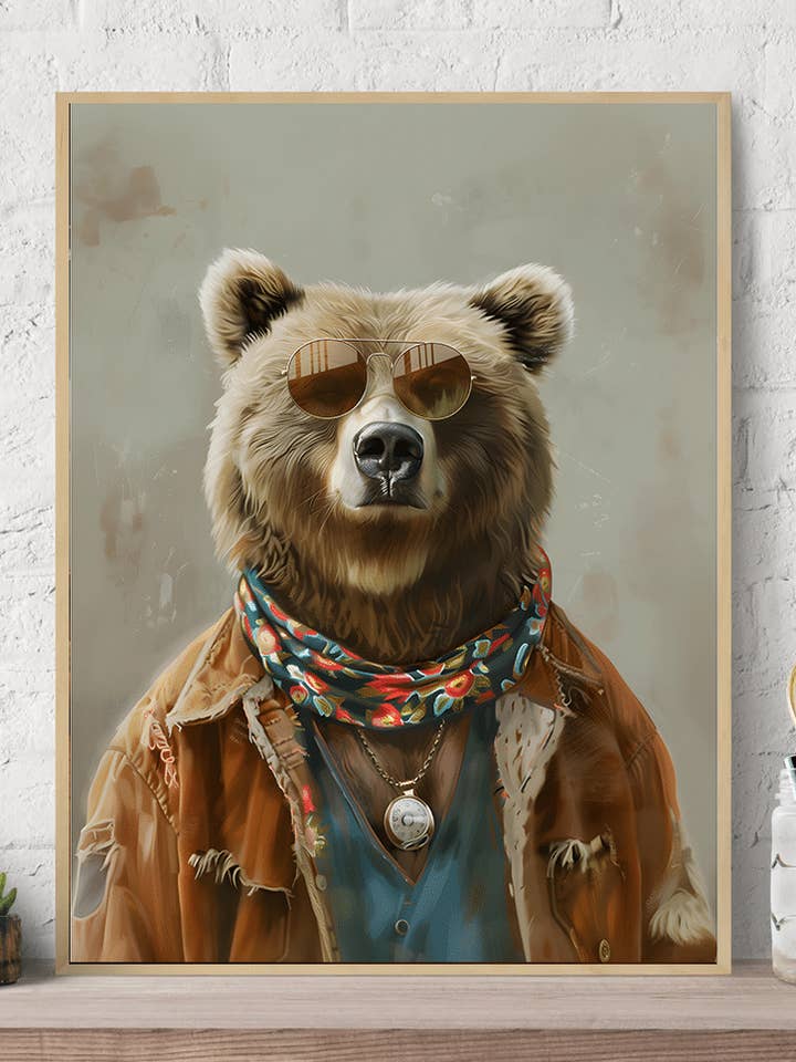 Hippie Bear Fashion Canvas Väggkonsttryck för wholesale av Arttique - Artistry Canvas Prints