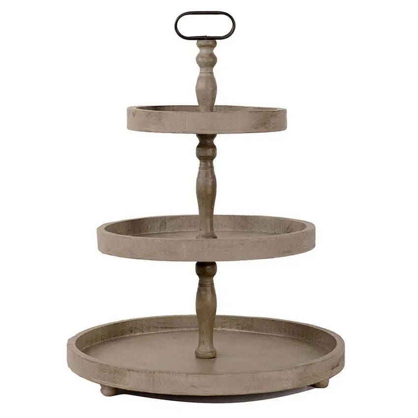 Vagabond Vintage - Wholesale Decorative Tray - Rustic Recycled Pine 3-Tier Round Display1