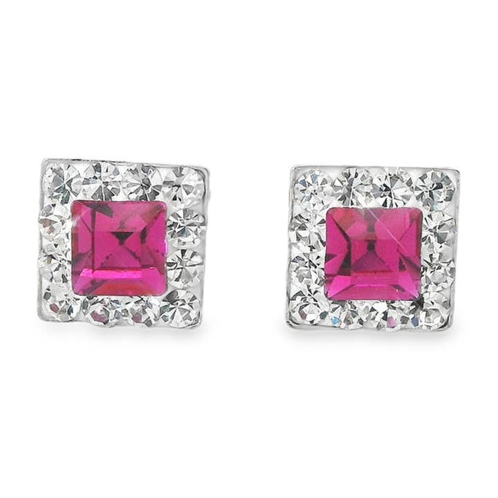 Valentina - Orecchini a lobo in argento 925 con cristalli fucsia per la vendita all'ingrosso da parte di Impala