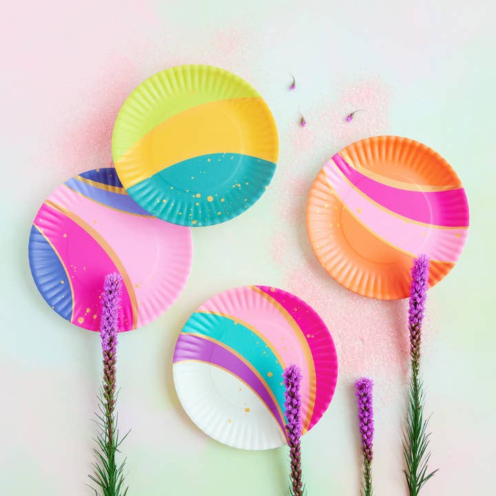 Glitterville Color Couture Stripe Plate, Lg, St/4, Melamine, for wholesale by Glitterville