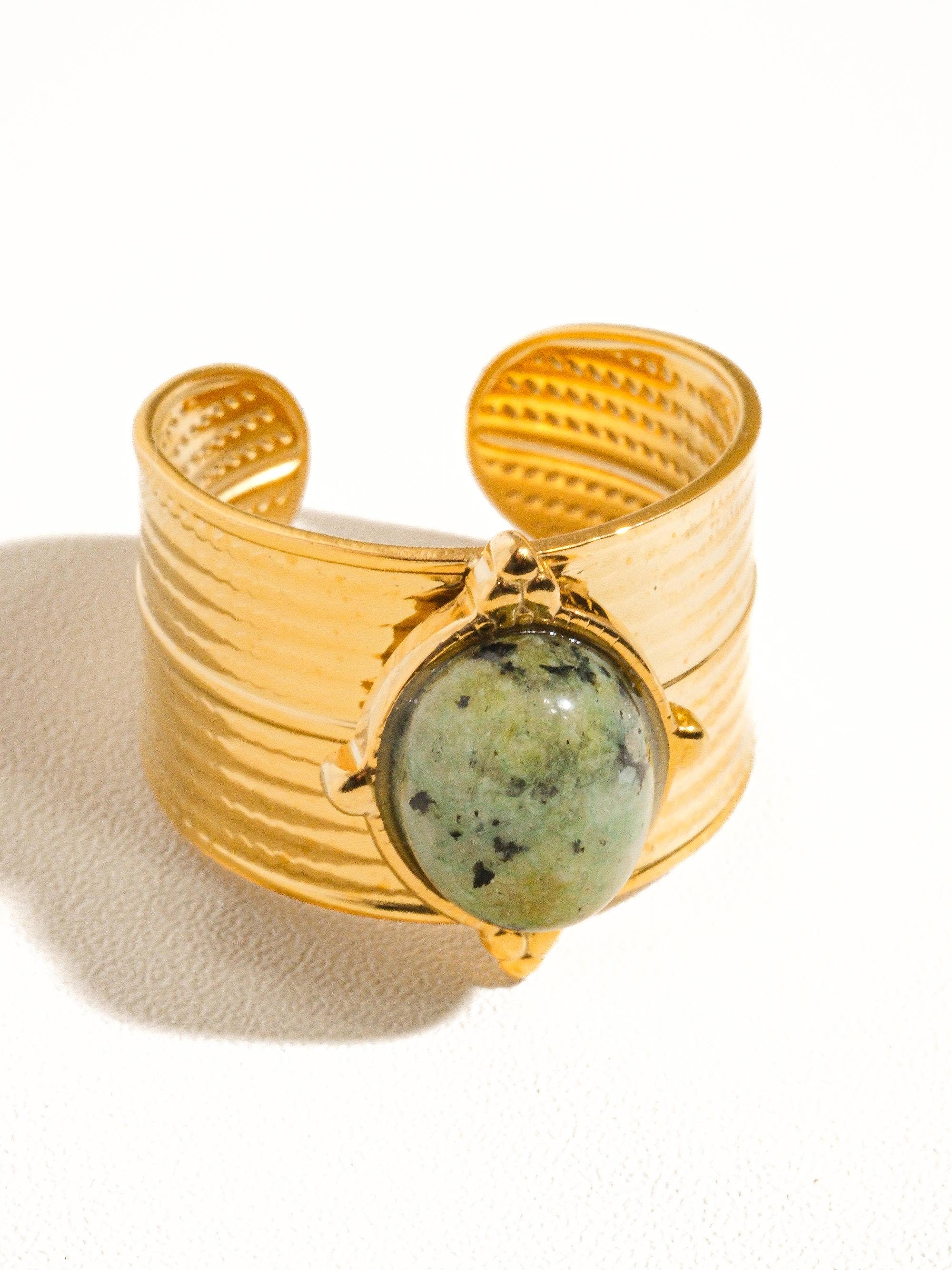 Green Oasis 18K Gold Non-Tarnish Stone Bold Adjustable Ring for wholesale on Faire1