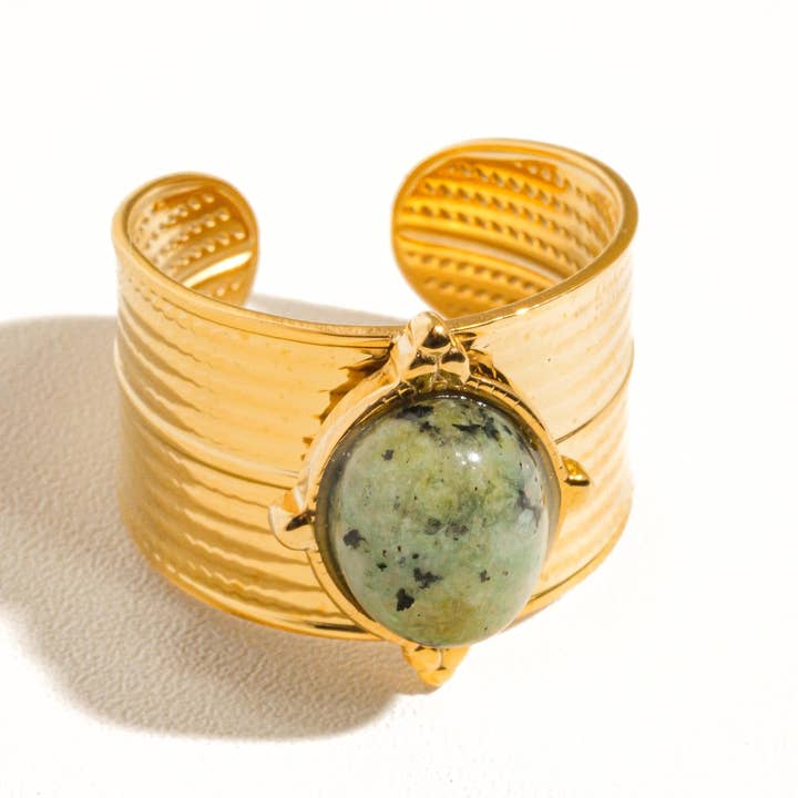 Green Oasis 18K Gold Non-Tarnish Stone Bold Adjustable Ring for wholesale on Faire1