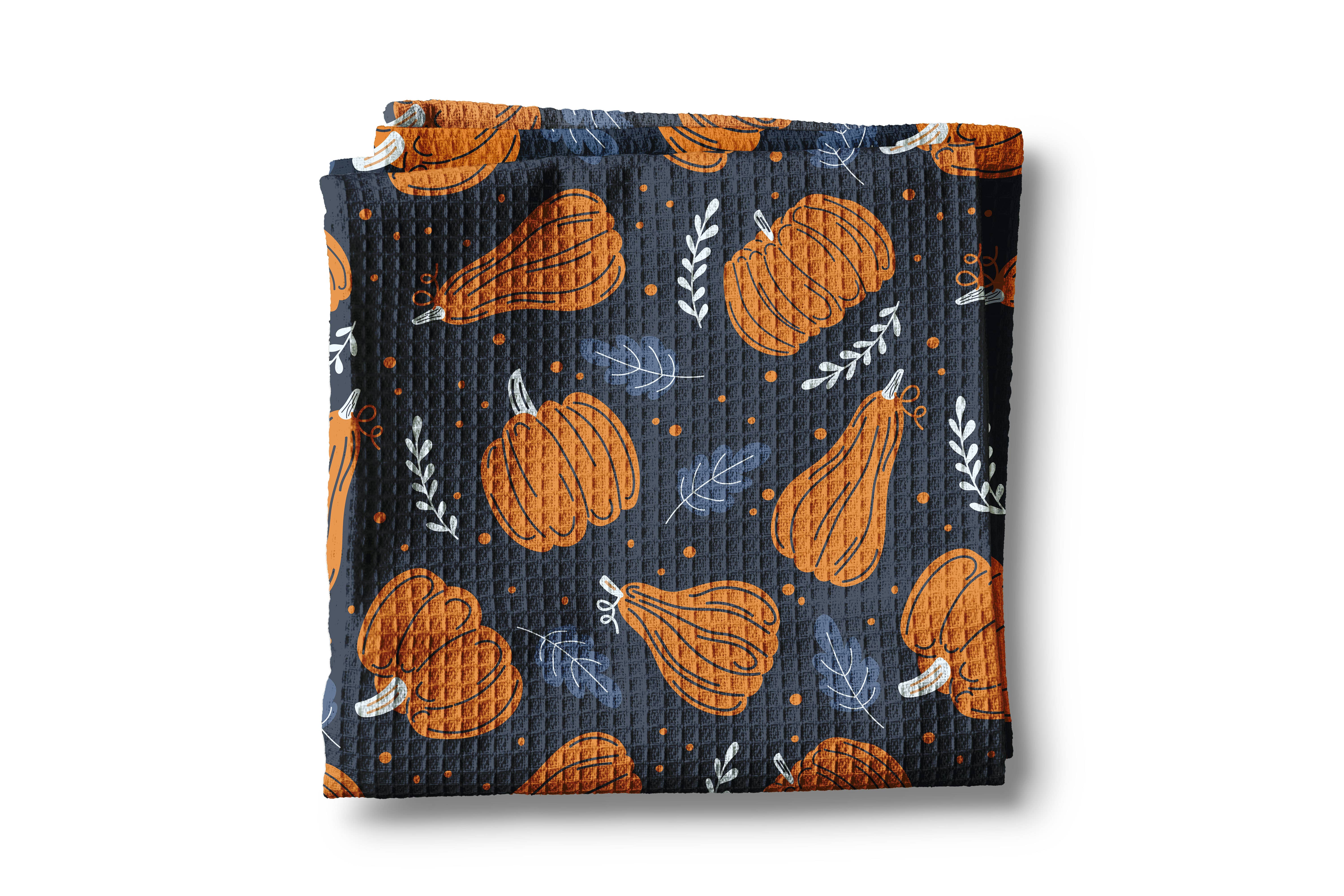 Canary Road - Wholesale Tea Towel - Navy Pumpkin Autumn Foliage Fall Farm Kitchen Towel Waffle0