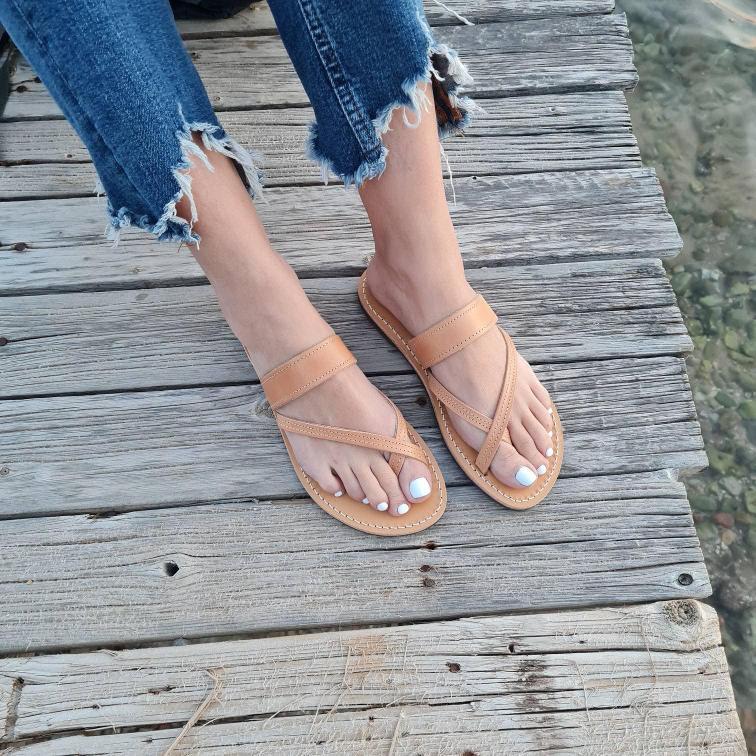 Madammeshushu - Vente Sandales – femme - Sandales en cuir grec pour femmes, Tongs Sandales2