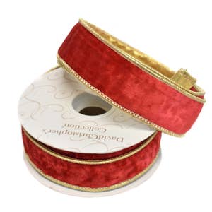 4 X 10YD Red Velvet Ribbon With Glitter Gold Scroll