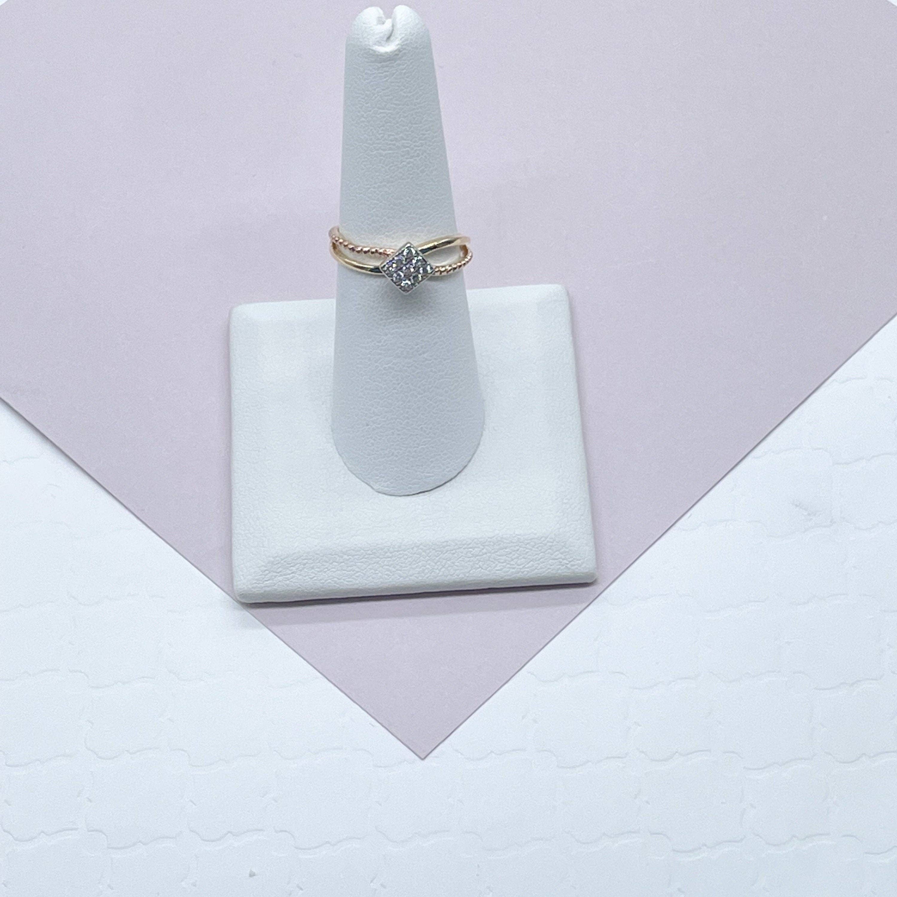 Milie - Wholesale Multi-Stone Ring - 18k GF Ring Featuring Square Shape With Nine CZon Top3