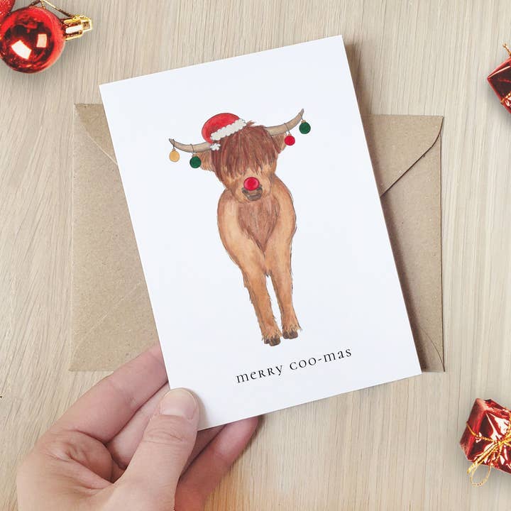 Carte de Noël Merry Coo-mas pour la vente par The Curious Cactus