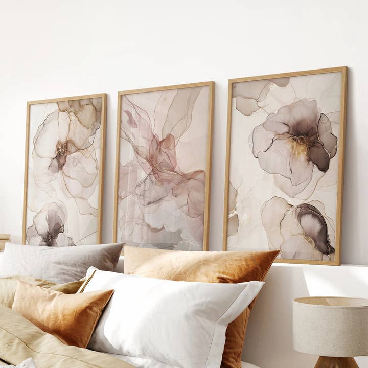 Neutral Abstract Watercolor 3 Piece Wall Art. Decor for Modern Bedrooms for wholesale by PrintSets.com