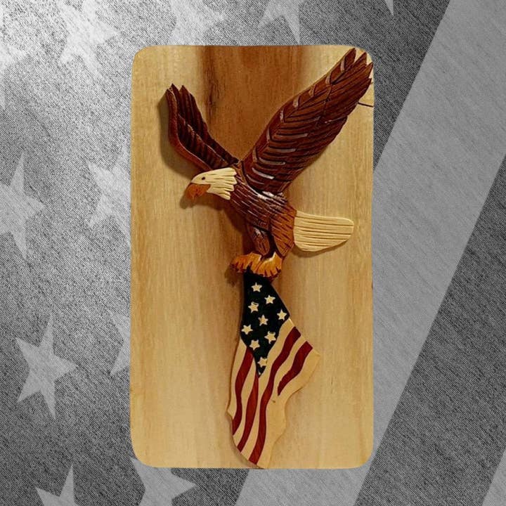 Eagle and Flag - Hand Carved Wooden Keepsake Gift Box for wholesale by Paradigm Imports
