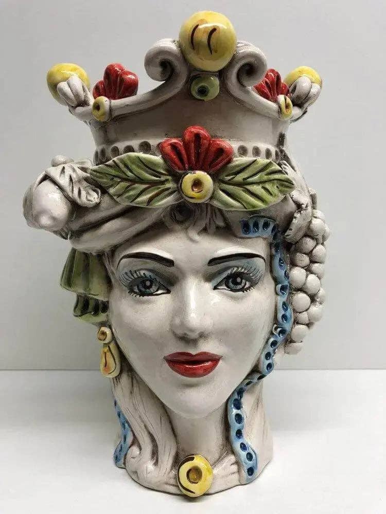 DD Ceramiche Siciliane - Vendita all'ingrosso Statuette decorative - Teste di Moro Classica Corona Sfere Giallo Ceramica Caltagirone cm H.28 L.20 Artigianale4