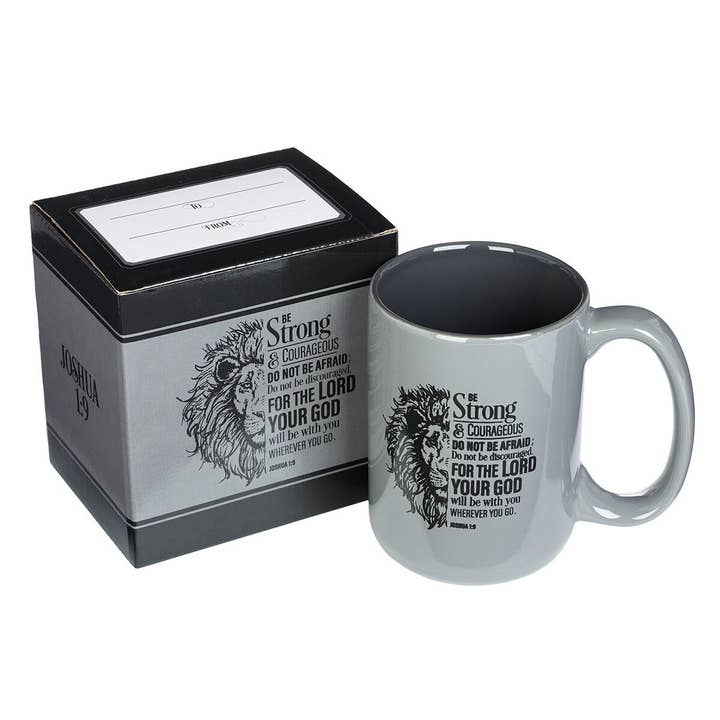 Christian Art Gifts - Wholesale Coffee Mug - Mug Gray Lion Be Strong Josh. 1:91