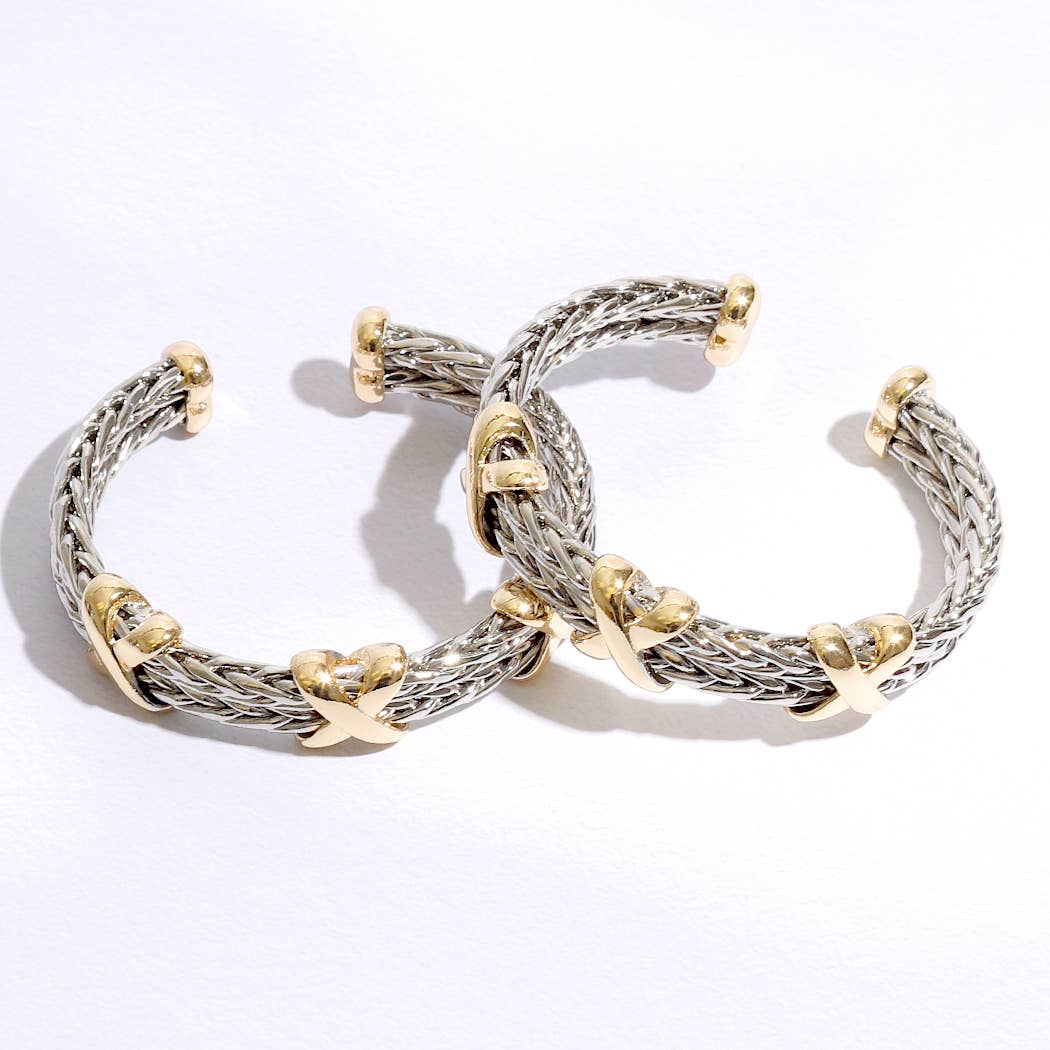 MULTI Braided Two Row Two Toned Bangle Bracelet for wholesale on Faire5