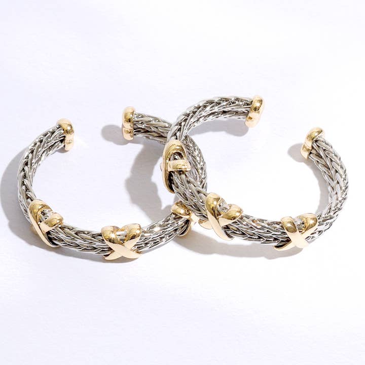 MULTI Braided Two Row Two Toned Bangle Bracelet for wholesale on Faire5