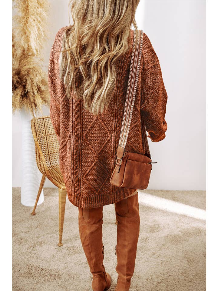 Little Daisy Closet - Wholesale Tunic Sweater - Women's - LDC Cable Knit Drop Shoulder Loose Fit Sweater Dress