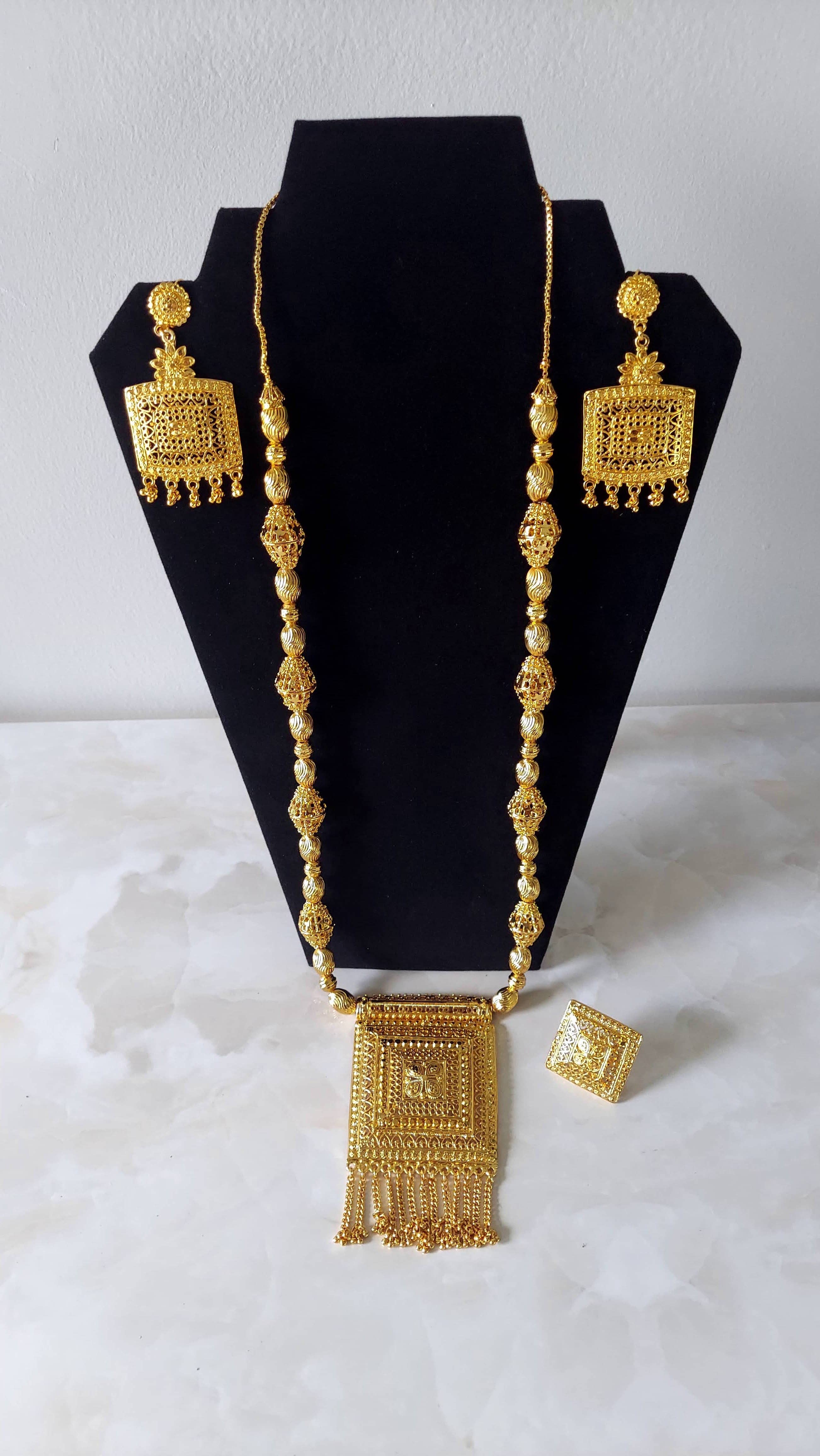 India Batik – Großhandel Schmucksets – Goldhalskette/Ohrring/Ringset/Vergoldet -082