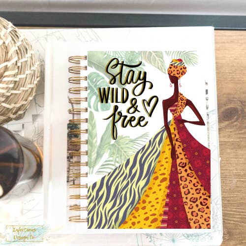 Stay Wild & Free, cuaderno en espiral de 8.5 x 5.5 pulgadas para venta al por mayor de Infectious Design Co.