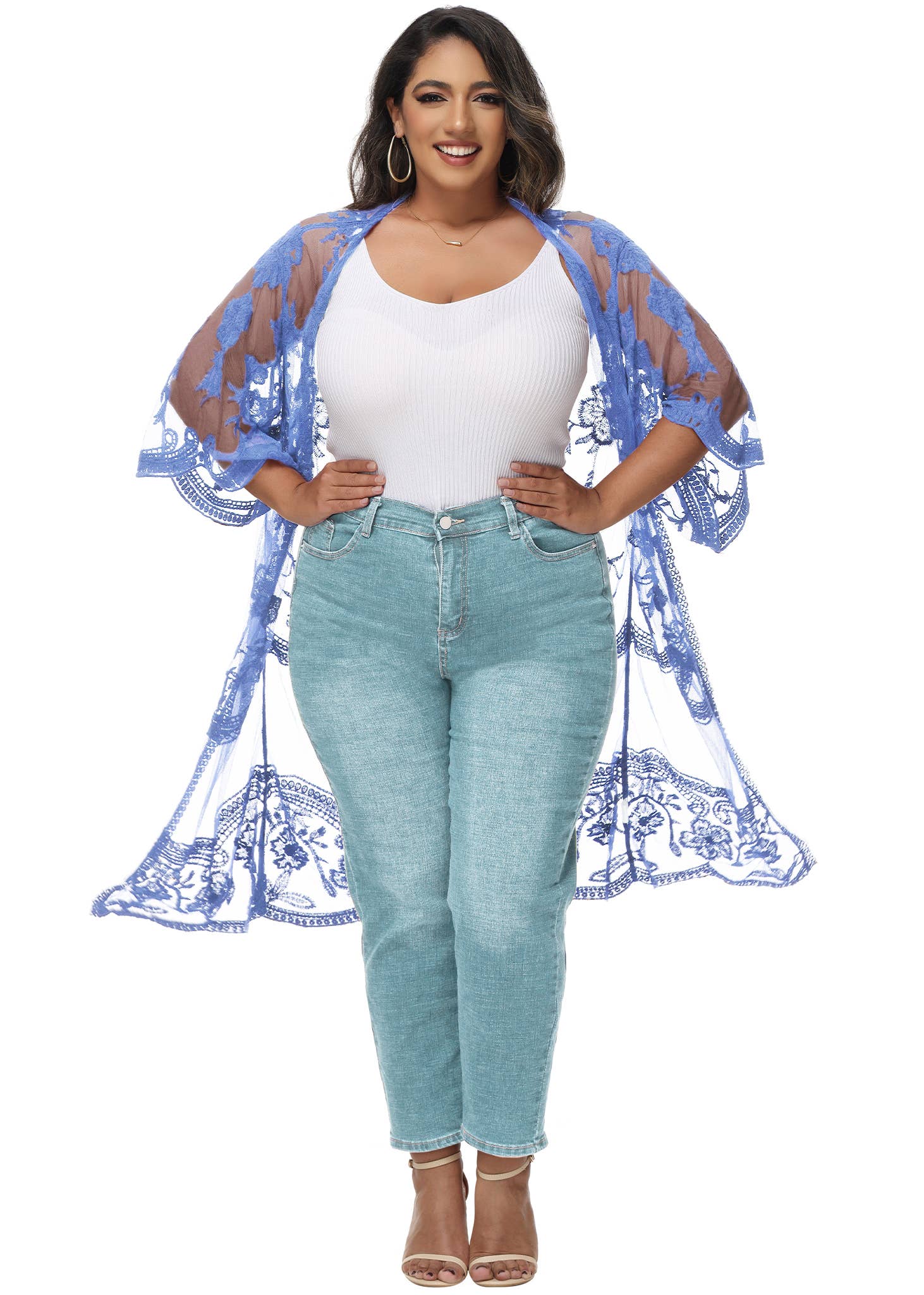 Anna Kaci Wholesale - Wholesale Cardigan - Women's - Women's Plus Size Lace Cardigan Open Front Floral Cardigan6