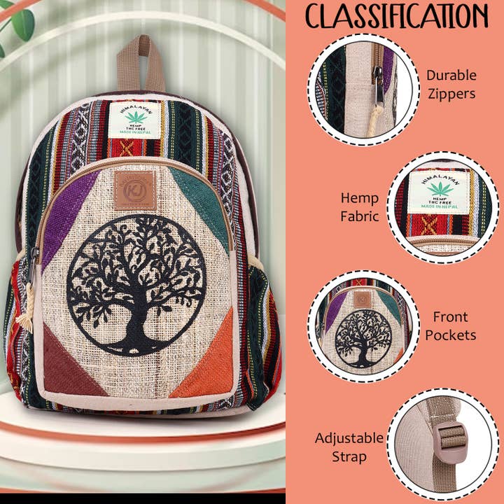 Lungta Imports - Venta al por mayor Mochila - Mujer - Mochila de cáñamo natural ligera hecha a mano en el Himalaya Nepal